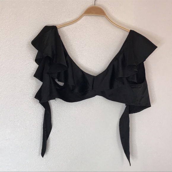 We Wore What M black ruffle tie crop top - Picture 12 of 14